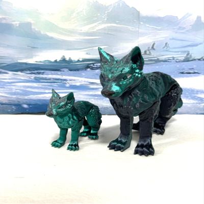 2pcs 3D Printed Wolf, Black and Green Gold Articulated Wolf, Mother and Child Wolf Animal Toy, Fidget ADHD Autism Toy W001-BG