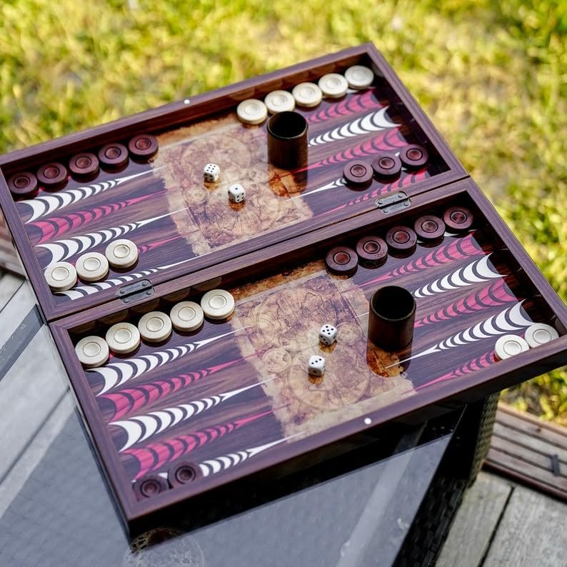 20-inch X Large Personalized Backgammon Sets for Adults World Map Wooden Game Board Handmade Game Sets, Xmas Gifts for Dad, Anniversary, Birthdays