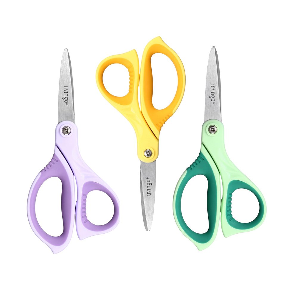 LIVINGO 6 Kids Scissors for School - Pointed Tip Student Scissors for Children Comfortable Grip Craft Cutting Paper, Ages 8-11