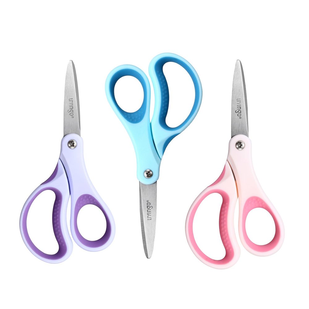 LIVINGO Kids Scissors for Ages 8-11 - 3 Pack 6 Pointed Tip Stainless Steel School Scissors for Children Teacher Classroom Crafting