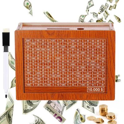 Cash Vault Wooden Savings Box,10000 Savings Challenge Box, Cash Saver Money Box, Wooden Cash Savings Box with Money Target and Numbers, Piggy Bank for Adults Kids ($3000)