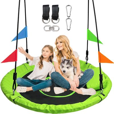 40 Inch Tree Swing for Kids OutdoorSpider Web Tree Swing,850Lb Weight Capacity,900D Oxford Waterproof with Handles, with 71" Adjustable Hanging Strapsfor Backyard, Playground (New Green)