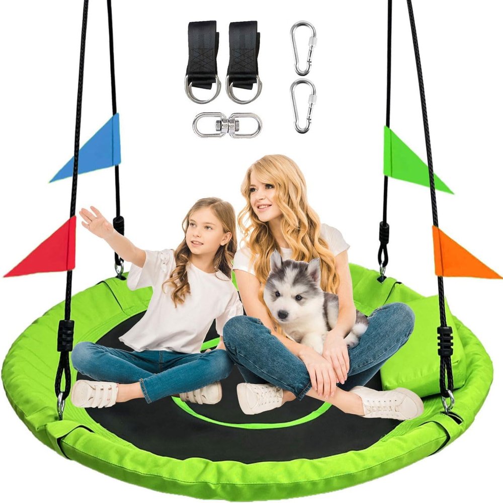 40 Inch Tree Swing for Kids OutdoorSpider Web Tree Swing,850Lb Weight Capacity,900D Oxford Waterproof with Handles, with 71" Adjustable Hanging Strapsfor Backyard, Playground (New Green)