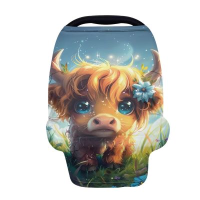 Belidome Cute Highland Cow Car Seat Canopy Cover, Stretch Breathable Nursing Breastfeeding Scarf Soft