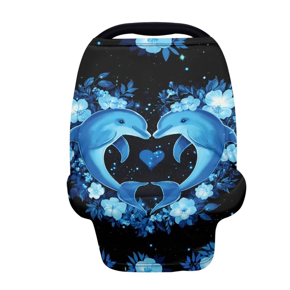 Belidome Blue Dolphin Car Seat Cover for Babies Chair, Breathable Stretch Nursing Cover Canopy