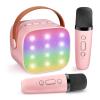 Mini Karaoke Machine Kids Microphone, Haomuren Portable Bluetooth Karaoke Speaker with 2 Wireless Microphones and LED Lights, Christmas Birthday Party Gifts for Kids & Adults view 1