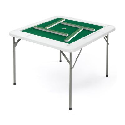 PEXMOR 39.5" Foldable Mahjong Table, Square 4 Player Card Game Table w/Cup Holders & Chip Grooves, Portable Folding Poker Domino Board Game Table for Blackjack, Texas Hold'em, Jigsaw Puzzles Game