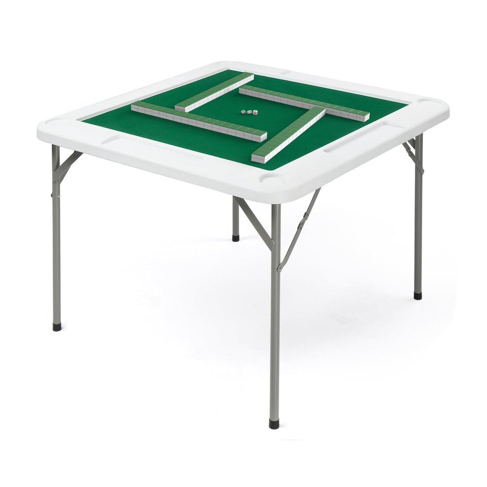 PEXMOR 39.5" Foldable Mahjong Table, Square 4 Player Card Game Table w/Cup Holders & Chip Grooves, Portable Folding Poker Domino Board Game Table for Blackjack, Texas Hold'em, Jigsaw Puzzles Game