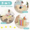 INFANS 4 in 1 Arch Climbing Toys for Toddlers, Montessori Wooden Arch Climber Ladder Structure and Rocker with Cushion Pad, Waldorf Children Indoor Gym Learning Playset for Kids Boys Girls (Macaron) view 3