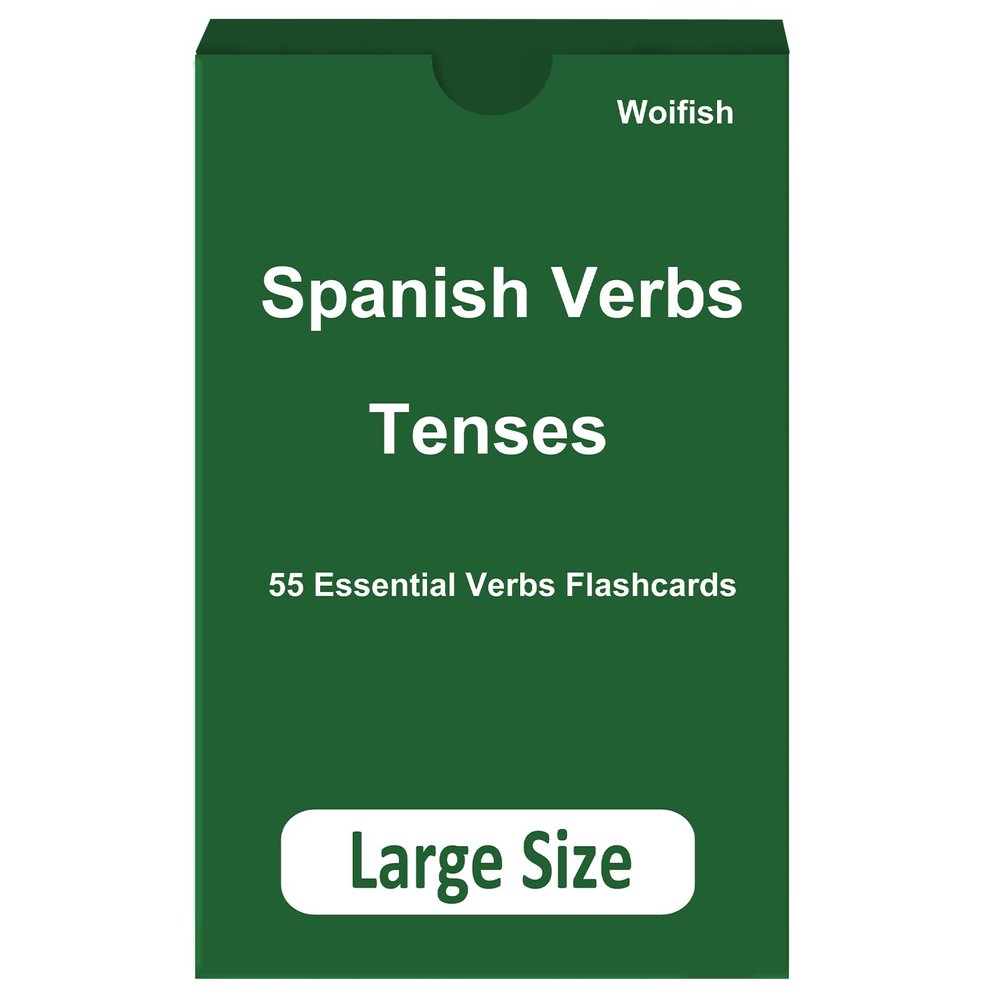 55 Essential Spanish Verb Flash Cards with 4 Most Commonly Used Tenses Conjugation