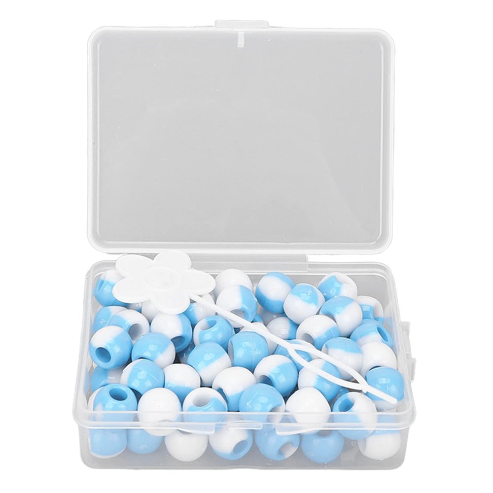 Hair Beads for Kids Girls, Hair Beads for Braids with Adjustable Hair Braider and Storage Box 74pcs Plastic Decorative Hair Beads for Parties and Weddings (Light Blue)