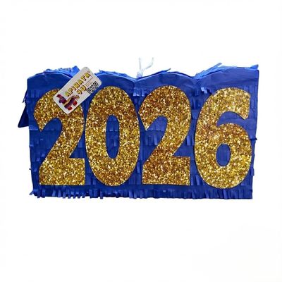 APINATA4U 2026 Happy New Year Pinata, 2025 Farewell and 2026 New Year Themed Celebration Pinata, with Glitter Gold Numbers on Blue Background, Countdown Party Decoration, 14x20x4 Inches