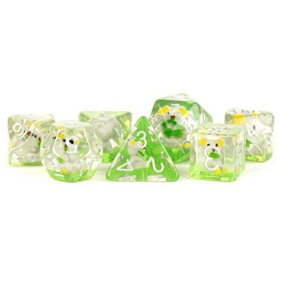 212 Main 16 mm Koala Resin Poly Dice Set Green & Silver - Set of 7
