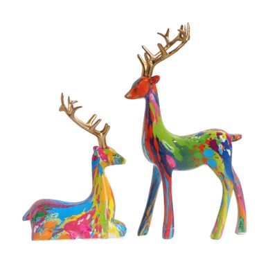 2pcs Reindeer Figurines for Christmas Reindeer Sculpture Resin Christmas Statues Home Decorative Displays for Living Room Bedroom Bathroom Bookshelf Desktop Cabinets (B)