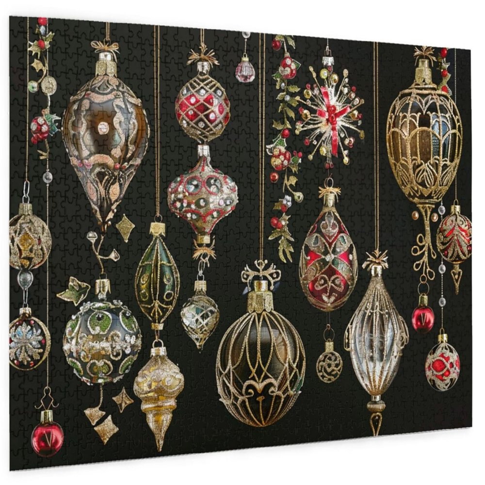 1000 Piece Puzzle for Adults and Family Christmas Ornaments Holiday Tree Flowers Stars Winter Wooden Training Decompression Winter Holiday Festival Toy Play Games 29.5'' x 19.6''
