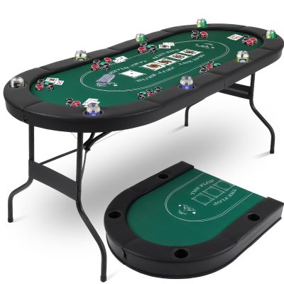 FAHKNS Poker Table Foldable, 72 Inch 8 Player Folding Poker Table, Texas Holdem Poker Tables, Portable Game Table with Cup Holders, Green