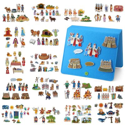 Windkream 16 Pack Felt Board Story Sets Flannel Felt Story Board Pieces with a Multi Functional Pieces Storage Binder and 16 Pcs Pocket for Activities Time(Bible Stories)