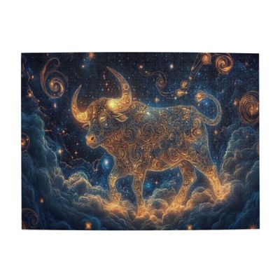 MA6GE8DE Taurus of The Zodiac Signs Jigsaw Puzzles 500 Pieces,Relax and Enjoy The Fun of Solving Puzzles,Challenging Brain Exercise,Fantasy Stars Taurus Wooden Jigsaw Puzzle As Home Decor