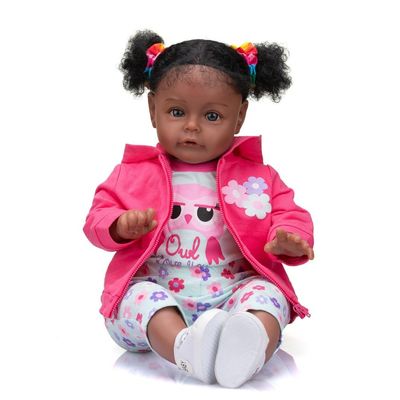 24 Inch Big Size Rooted Curly Hair Lifelike African American Reborn Toddler Girl Reborn Baby Dolls Black Realistic Newborn Collectible Art Doll that Look Real Child Birthday Gift Set for Kids Ages 3+