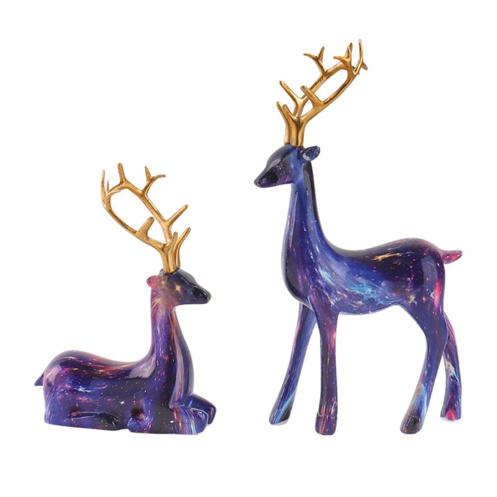 2pcs Reindeer Figurines for Christmas Reindeer Sculpture Resin Christmas Statues Home Decorative Displays for Living Room Bedroom Bathroom Bookshelf Desktop Cabinets (A)