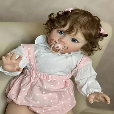 26 Inch Pippa Reborn Doll Princess Toddler Real Born Baby Doll Girl with Brown Curly Hair and Feeding Accessories Anatomically Correct Lifelike Newborn Baby Doll That Look Real for Kids Ages 5+
