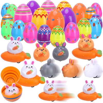 12 Pack Prefilled Easter Eggs With Toys, Pull Back Rabbit Carrot Car Easter Basket Egg Hunt Stuffers, Pre Filled Easter Eggs Fillers for Kids Gifts Party Favors, Goodie Bag Stuffer, Easter Prizes