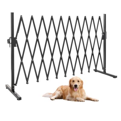 Industrial Expandable Metal Barricade 10.8 Feet Portable Safety Barrier with Casters Retractabl Traffic Fence Mobile Barrier Gate for Construction Site Elevator Outdoor Road (Black)