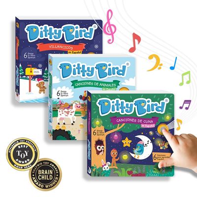 Ditty Bird Canciones de Cuna, Canciones de Animales & Villancicos Musical Books Bundle for Toddlers, Set Includes (1) Canciones de Cuna Book, (1) Canciones de Animales Book and (1) Villancicos Book