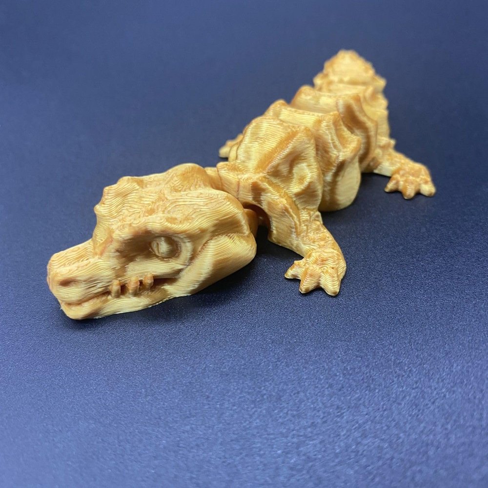 3D Printed Small Crocodile Toys Full Body Joints Movable Indoor Toys Decorative Gifts Desktop Ornaments Gifts for Friends 13cm/5.12in (Gold)