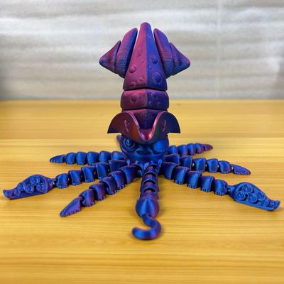 3D Printed Octopus Toys Full Body Joints Movable hat can be Removed Desktop Ornaments Gifts for Friends 17cm/6.69in (Laser Purple, 17CM/6.69IN)