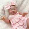 19 Inch Lifelike Reborn Baby Doll Girl Realistic Sleeping Soft Body Doll with Pink Ruffle Lace Dress & Bow Headband, Skin-Safe Premium Material Ideal Gift for Kids and Decor view 3