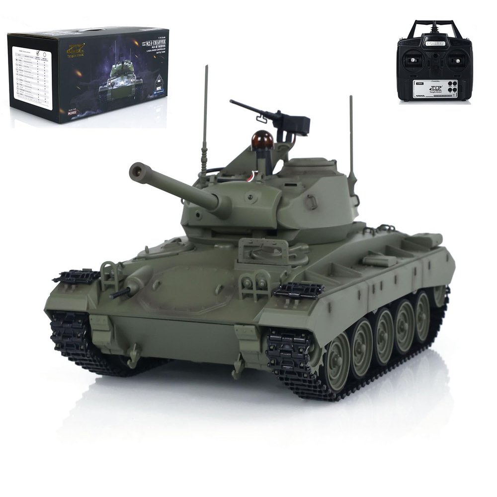 wheelfun Tongde 1/16 M24 Chaffee RC Light Tank Electric Infantry Fighting Vehicle Model Light Sound Smoke Unit Hobby Grade Tank Model BB Shooting Airsoft Tank