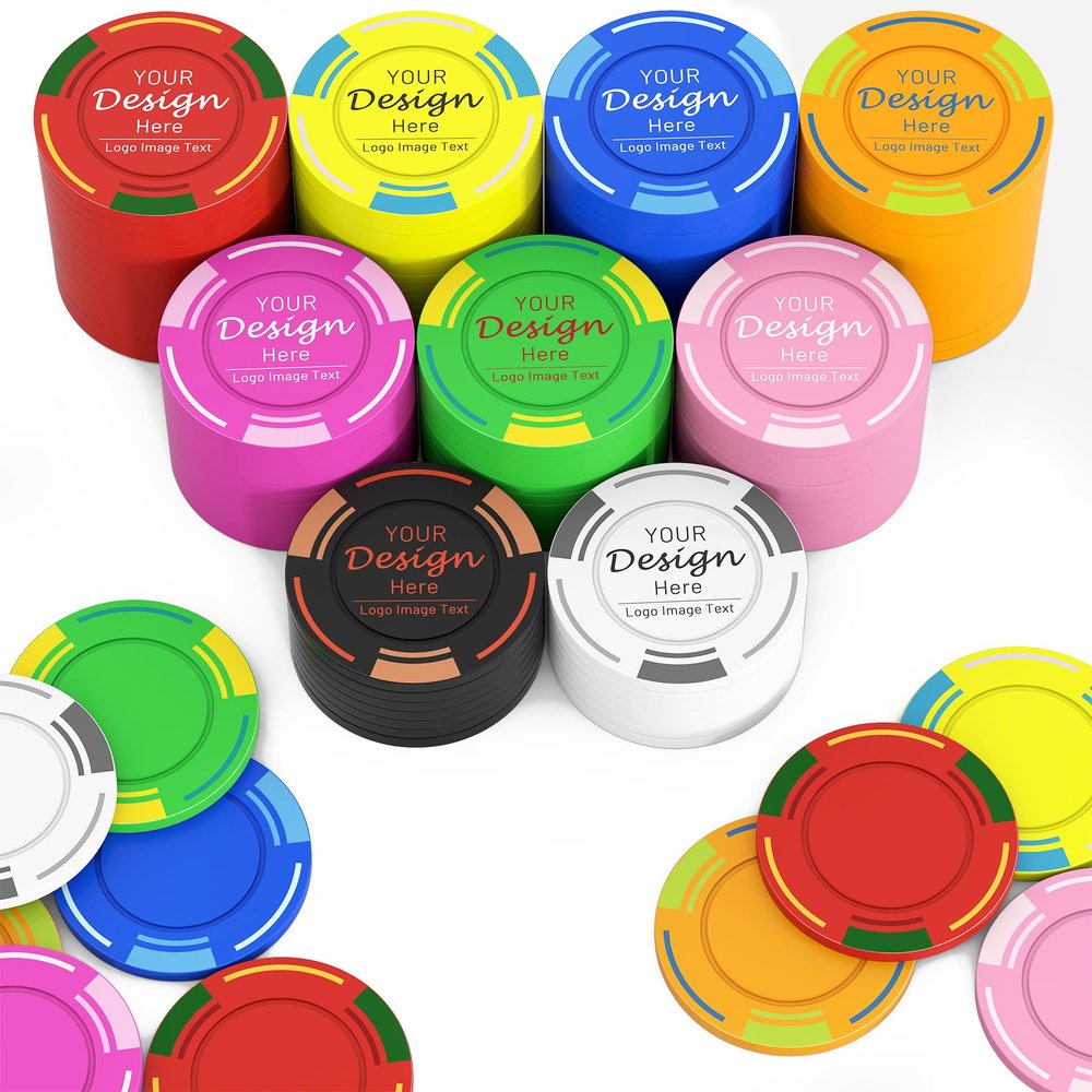 Shueewago 100 Custom Poker Chips, Imprinted with Your Personalized Text and Image for Drink or Bar Tokens, Bachelorette Parties,Texas Hold'em, Card Club or Late Night Poker Games