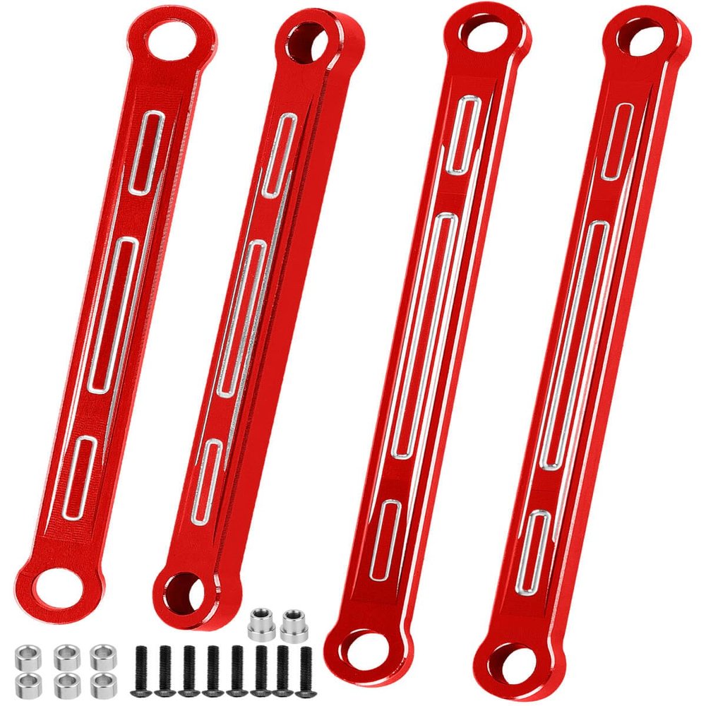 hopsupRC Aluminum Chassis Links Upgrade Parts for 1/10 Slash,Rustler,Stampede 4X4,Alloy Non-Adjustable Front&Rear Suspension Links Hops Up, Replaces 3641,4PCS,Red