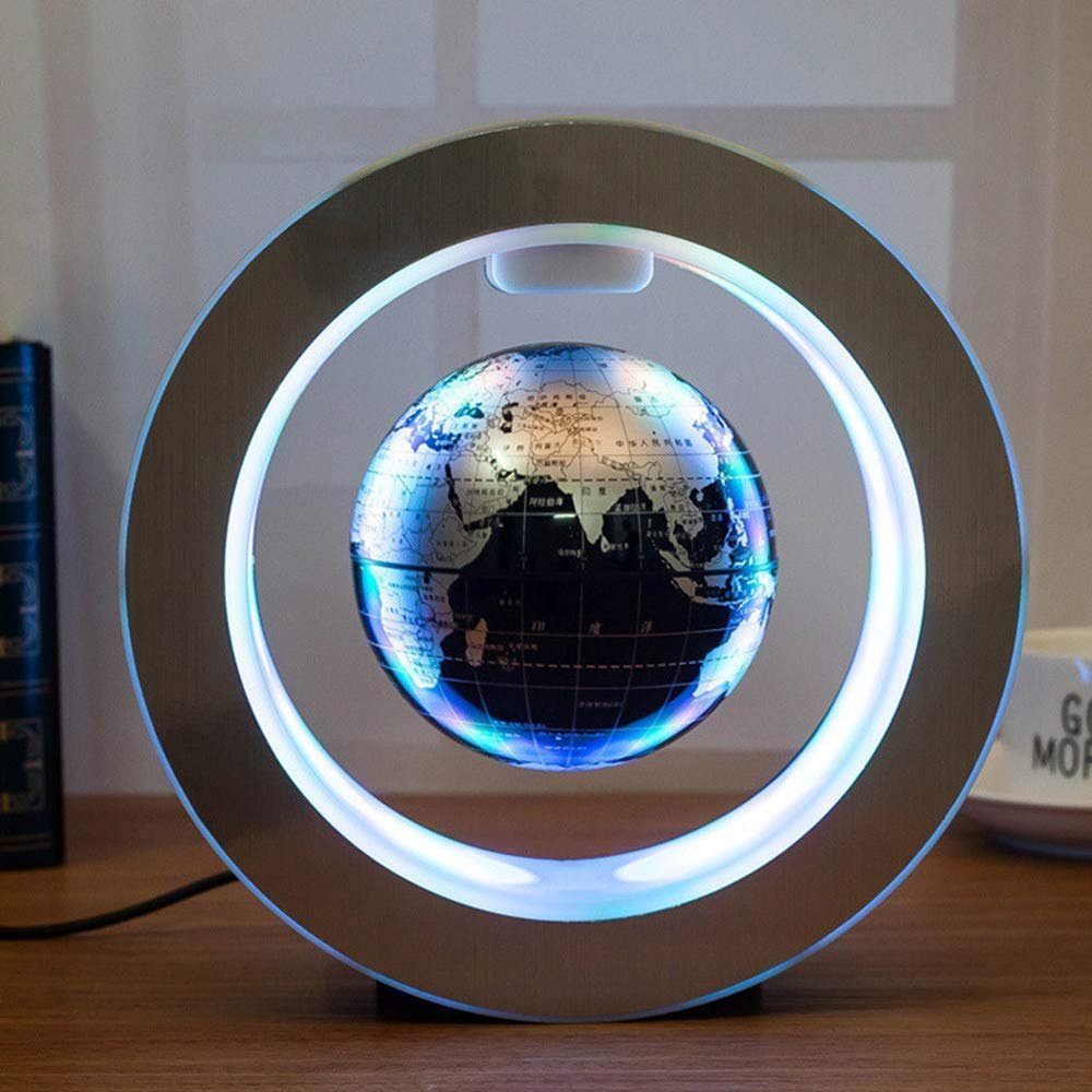 3UOOWWFA Earth Globe, Floating Globe with LED Light O-Shaped Magnetic Levitation Anti-Gravity Levitation Rotating Planet Globe Stylish Home Office Display Decoration