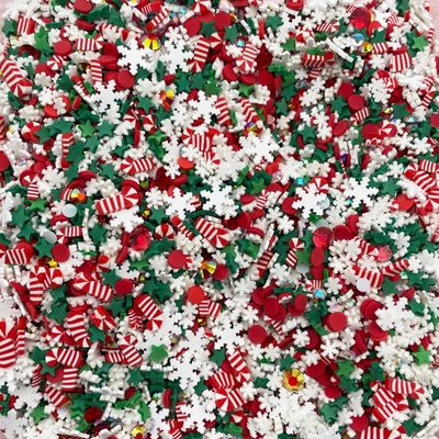 Candy Cane Crunch, Fake Christmas Holiday Polymer Clay Sprinkle Mix, Resin Shaker Fake Sprinkle Mix for Slime Decoden Jimmies - Non Edible (Red White and Green, 30 gram bag)