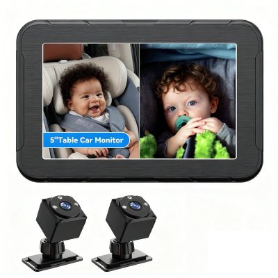 Baby Car Camera for 2 Kids 1080P Split-Screen Monitor Dual Cam Rear-Facing Cameras IR Night Vision 360 Rotatable Backseat Screen, Car Seat Mirror Alternative (2 Cameras with 5'' monirtor)