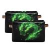 STAYTOP Flame Green Dragon Large Storage Basket Collapsible Storage Bins Waterproof Laundry Basket with Handle,Used for Home Closets, Offices, Bedrooms 2PCS view 1