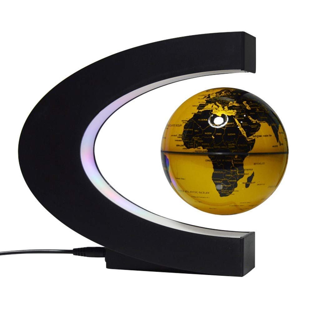 3UOOWWFA Geographical Globe, Magnetic Levitation Globe, C-Shaped 3 Inch Globe, Creative Gift Magnetic Suspension Decoration Display Stand, Gold