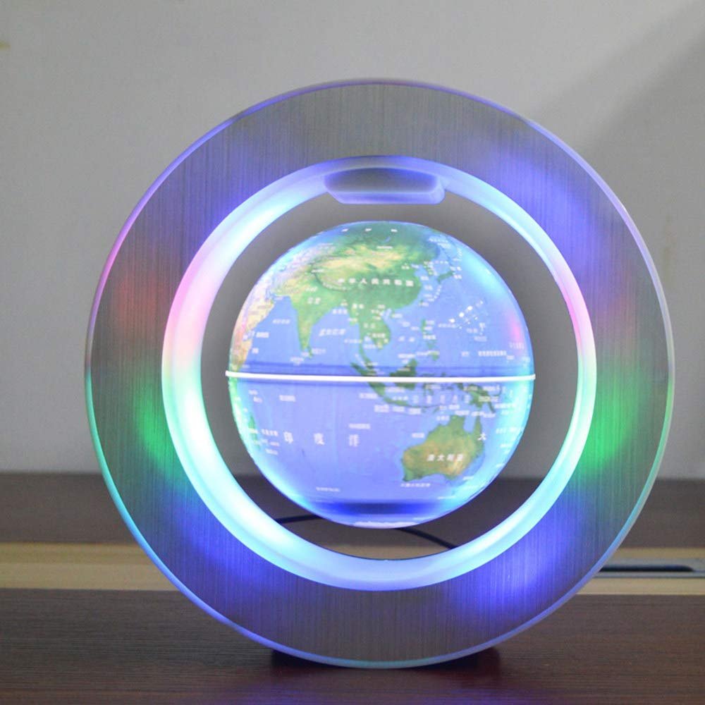 3UOOWWFA Geographical Globe, Magnetic Levitation Globe 6 Inch LED Light Student Creative Gift - Kids Educational Gift Tool Home Office Desktop Decoration, Blue Colorful Light