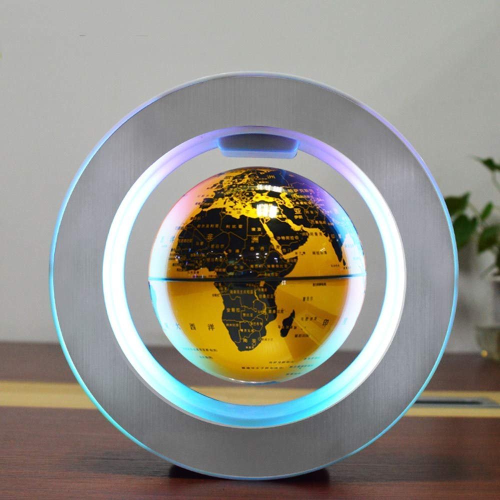 3UOOWWFA Geographical Globe, Magnetic Levitation Globe 6 Inch LED Light Student Creative Gift - Kids Educational Gift Tool Home Office Desktop Decoration, Golden Colorful Light