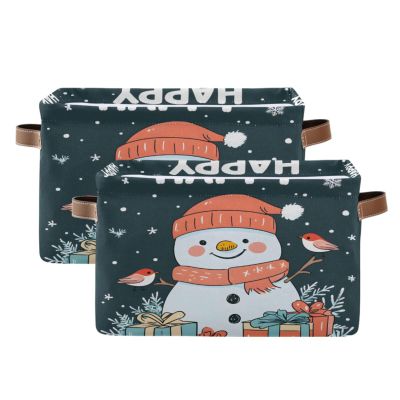 STAYTOP Merry Christmas Lovely Snowman Large Storage Basket Collapsible Storage Bins Waterproof Laundry Basket with Handle,Used for Home Closets, Offices, Bedrooms 2PCS