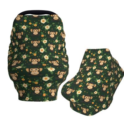Muishi Monkey Flowers and Dots Baby Car Seat Covers Carseat Canopy Soft Infant Stroller Cover Nursing Breastfeeding Covers for Girls Boys Newborn