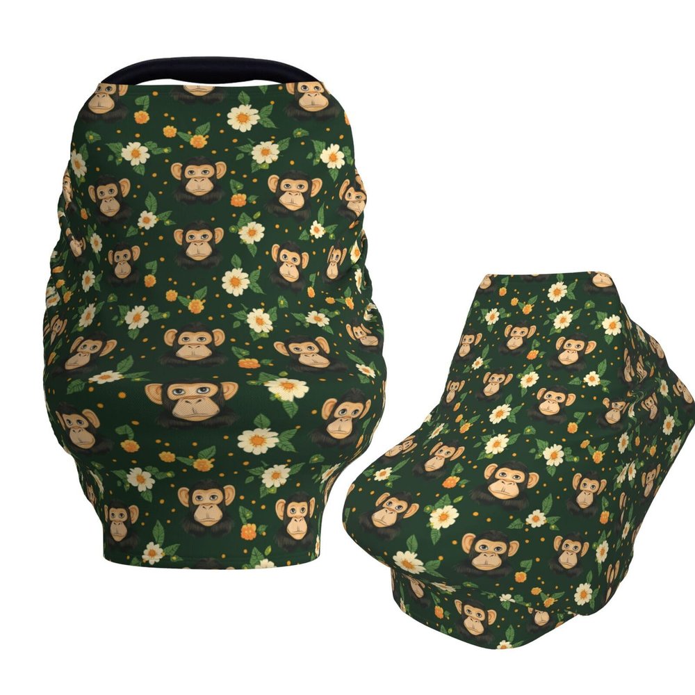 Muishi Monkey Flowers and Dots Baby Car Seat Covers Carseat Canopy Soft Infant Stroller Cover Nursing Breastfeeding Covers for Girls Boys Newborn