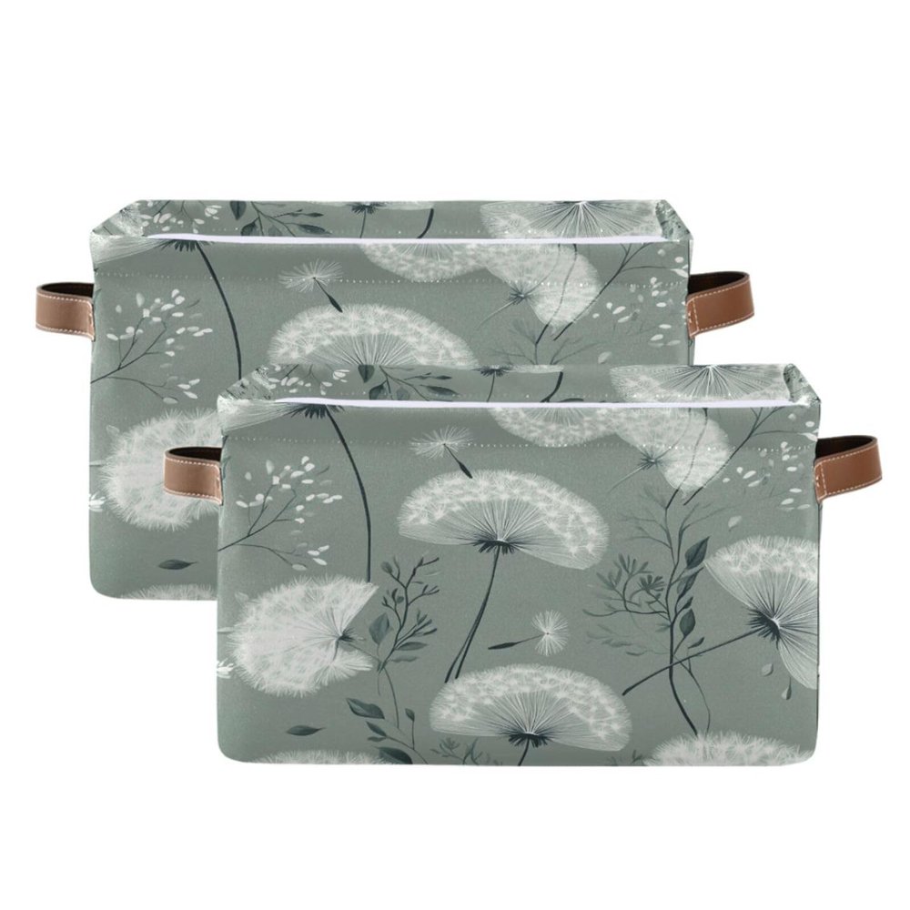 STAYTOP Grey White Dandelion Large Storage Basket Collapsible Storage Bins Waterproof Laundry Basket with Handle,Used for Home Closets, Offices, Bedrooms 2PCS