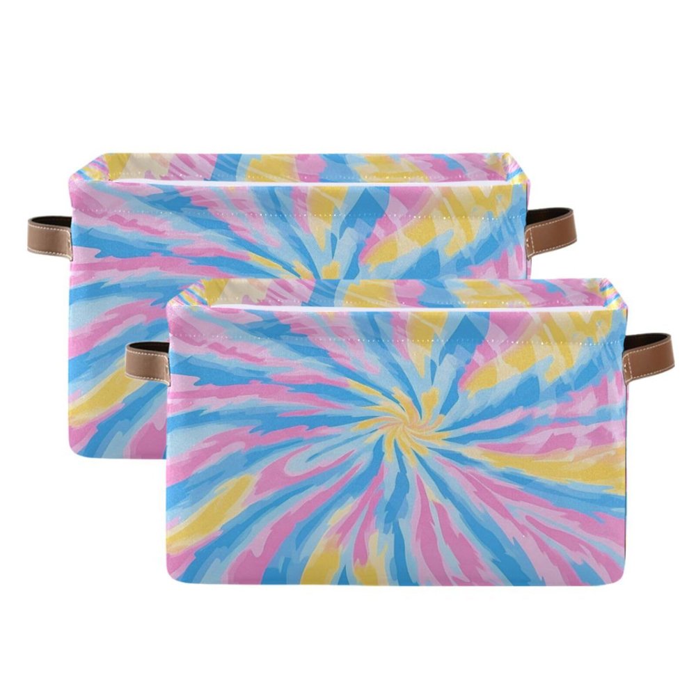 STAYTOP Color Tie Dye Large Storage Basket Collapsible Storage Bins Waterproof Laundry Basket with Handle,Used for Home Closets, Offices, Bedrooms 2PCS