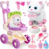 G.C Cat Toys for Kids Girls, Electronic Interactive Stuffed Cat Walk Meow and Wag Tail with Stroller Pet Care Accessories Toys Pretend Play Birthday Gifts for Toddlers Girls 3 4 5 6 7 8 Year Old view 1