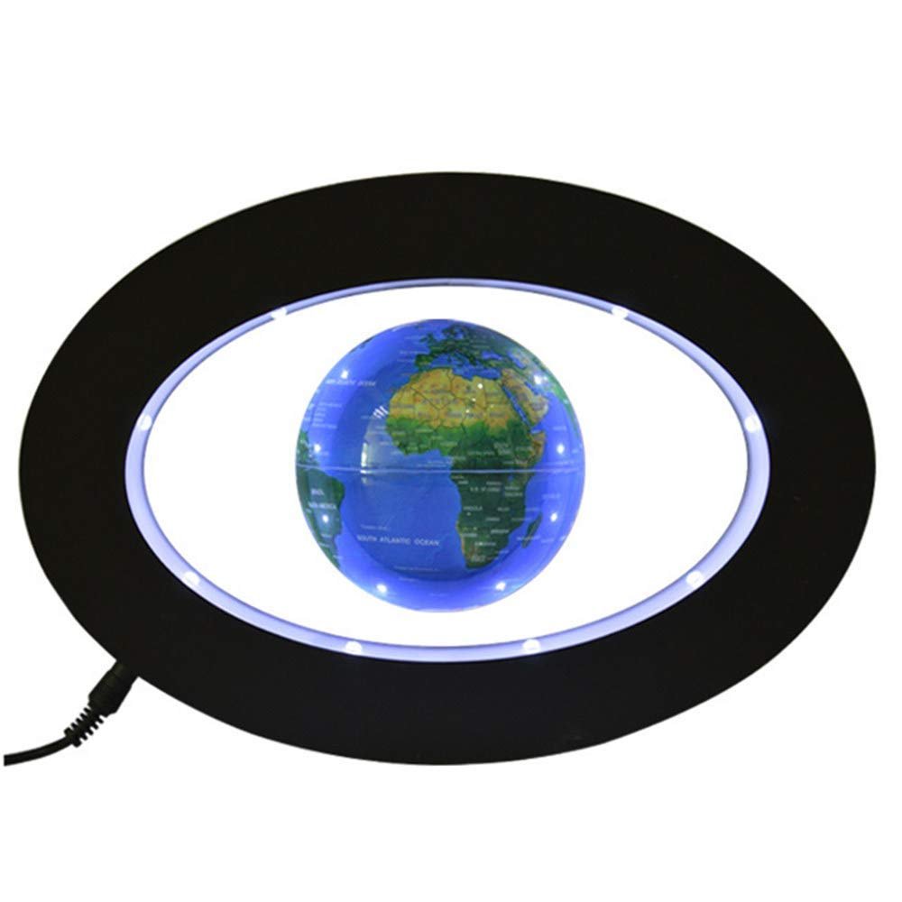 3UOOWWFA Geographical Globe, Floating Globe - Oval 3 Inch Levitating Globe - Colorful LED Light Educational Gift Tool Home Office Desk Decoration, Blue