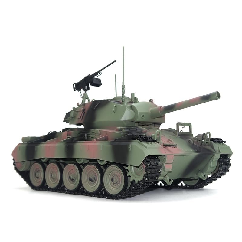 wheelfun Tongde M24 Chaffee 1/16 RC Light Tank Infrared Combating System Upgraded Wheels Smoke Unit Lighe Sound Hooby Grade Tank Model(Camouflage Green) BB Shooting Airsoft Tank That Shoot