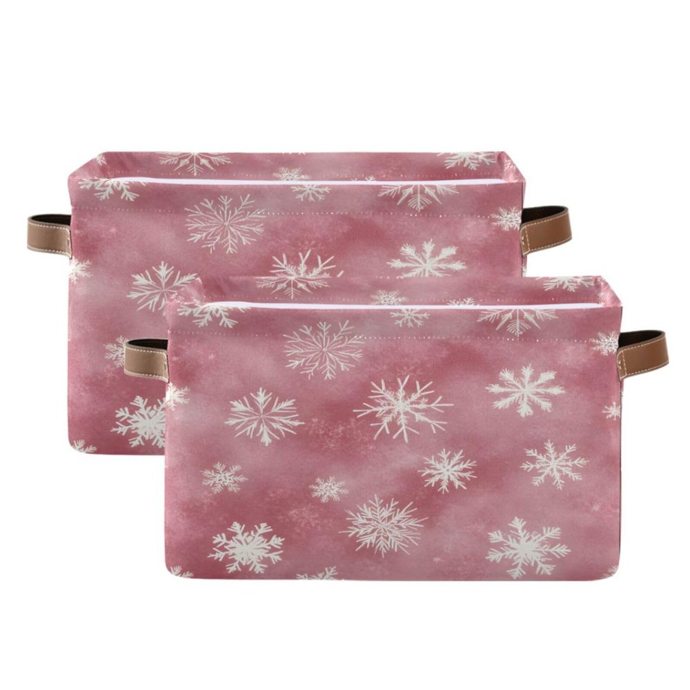 STAYTOP Beautiful Christmas Snowflakes Large Storage Basket Collapsible Storage Bins Waterproof Laundry Basket with Handle,Used for Home Closets, Offices, Bedrooms 2PCS